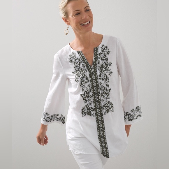 Chicos Small Linen Tunic Bohemian Blouse - Picture 2 of 4